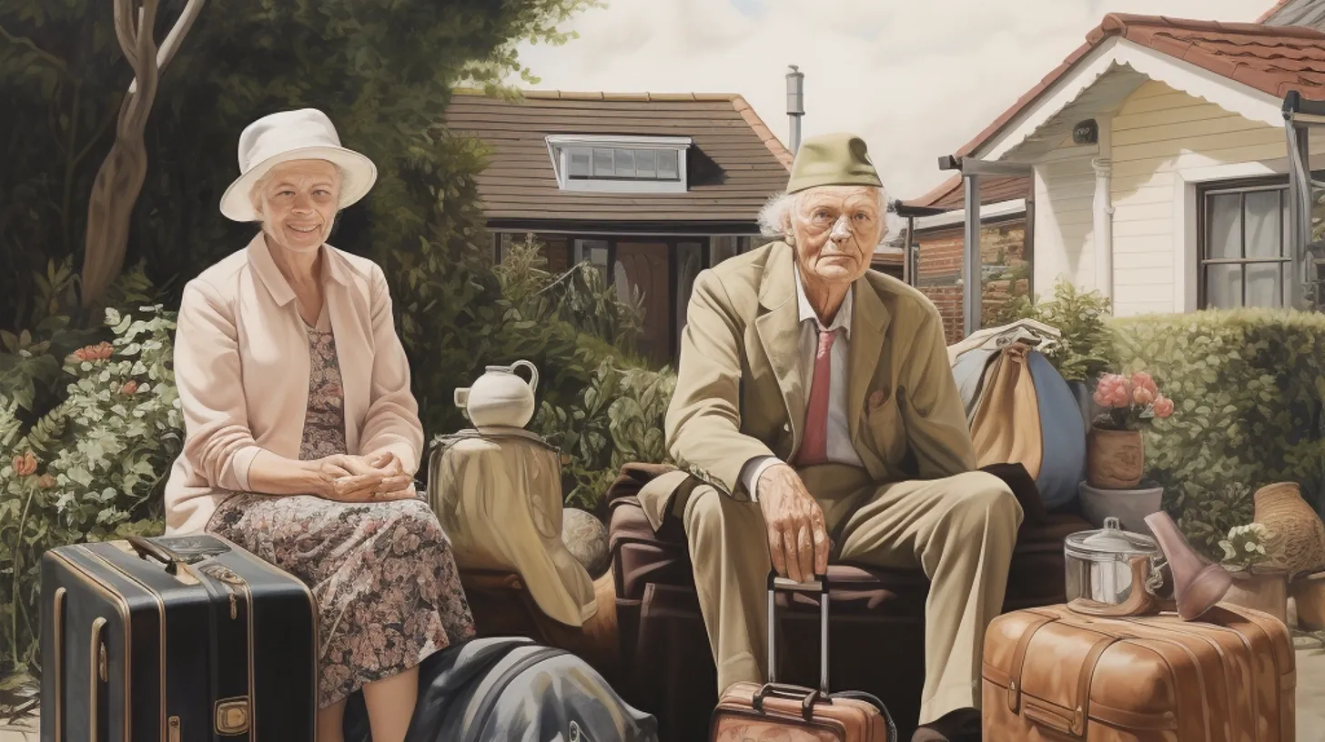 Children of divorce remain children of divorce. An elderly man and elderly woman sitting on cases in the street